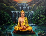 Buddha at the Waterfall II Study on wood - olejomalba, obraz