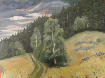 Twilight at Bukovice, Jeseniky mountains - oil painting