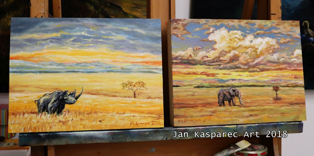 Oil painting - Rhino & Elephant (Bull SAGA 1)