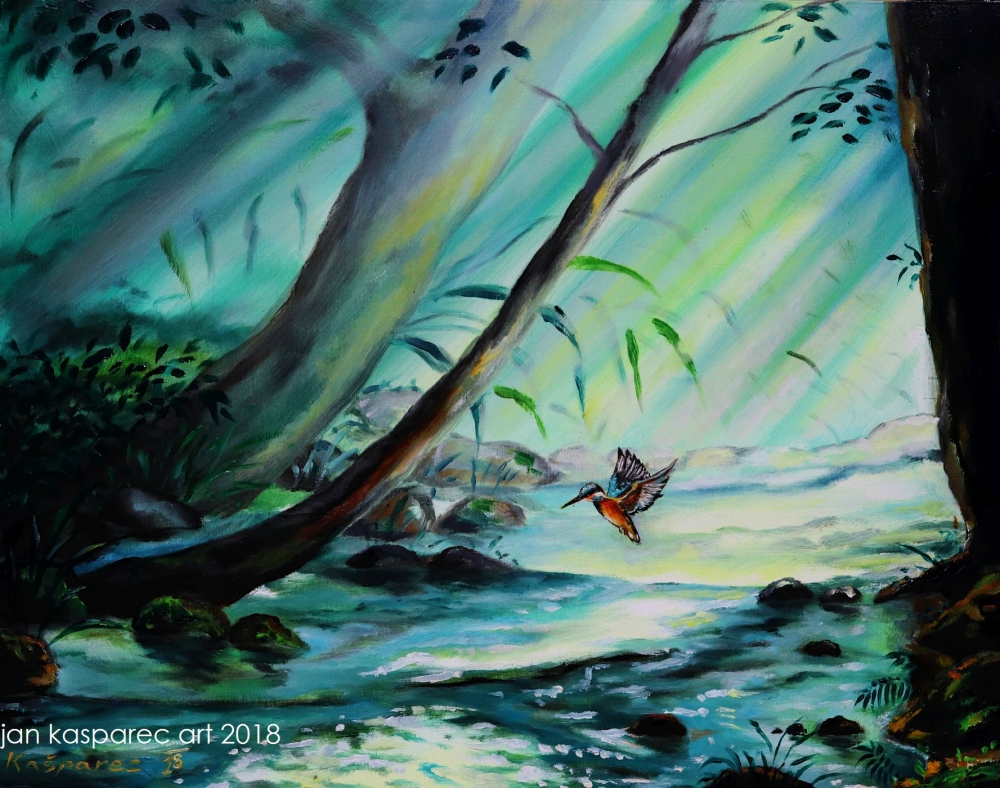 Obraz - Kingfisher study (oil on wood)