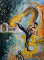 Bitcoin Bruce Lee (Oil ,24 karat gold and dollar bills on canvas) - olejomalba, obraz