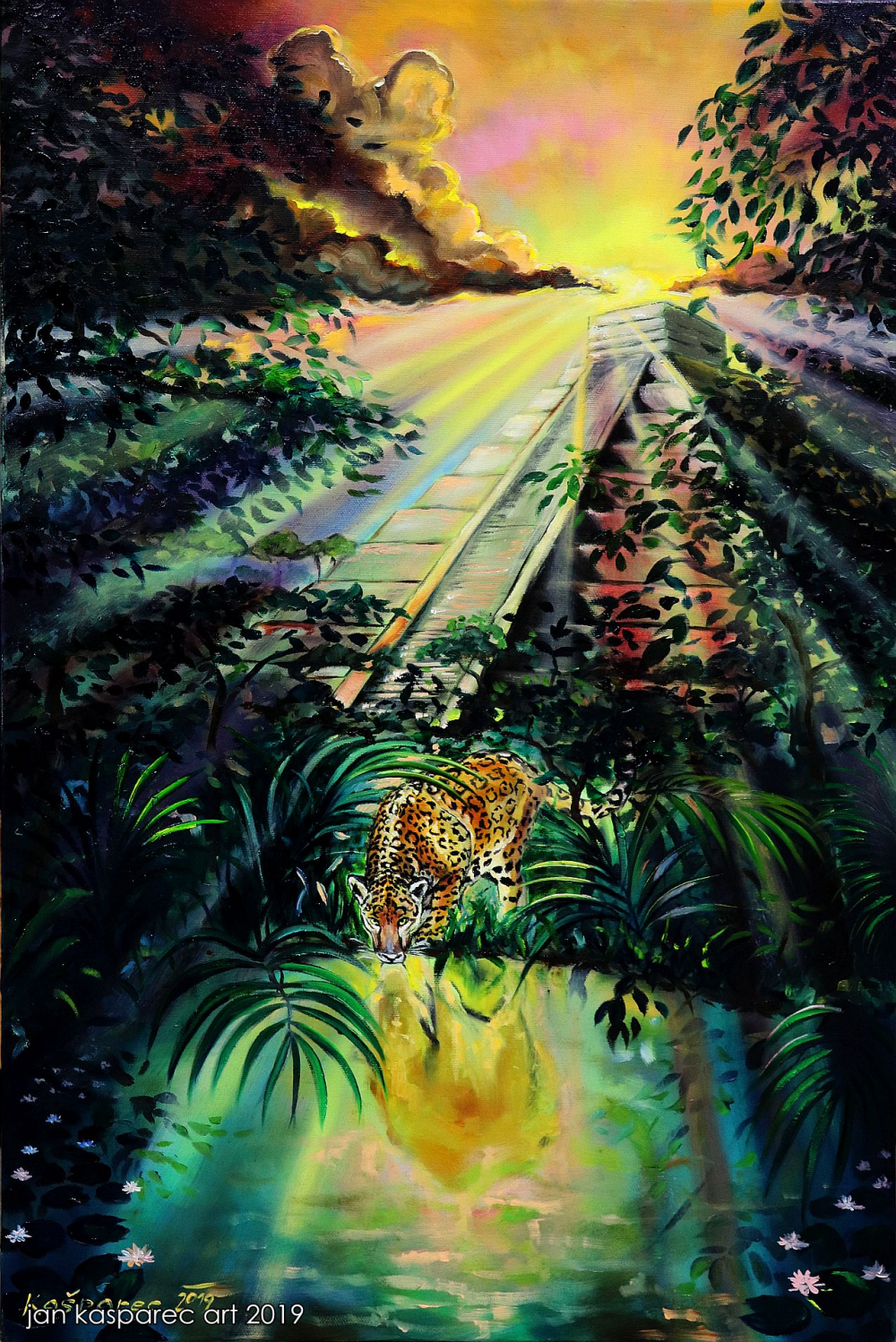 Oil painting - Jaguar and Mayas