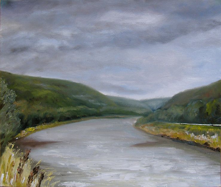 Oil painting - Vltava river before entering to Prague