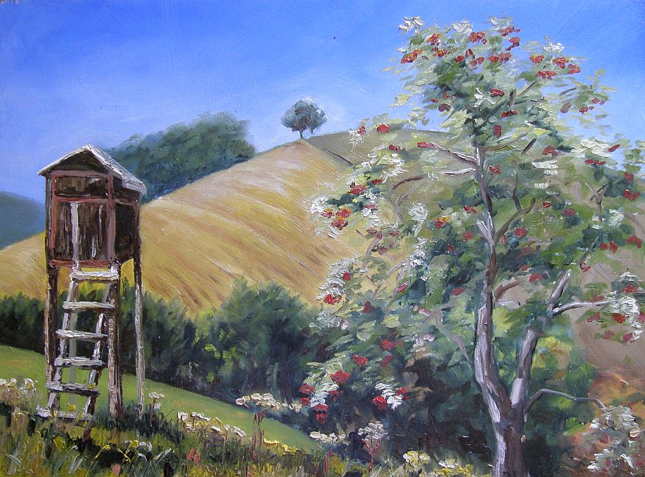 Oil painting - Hde at rowanberry tree