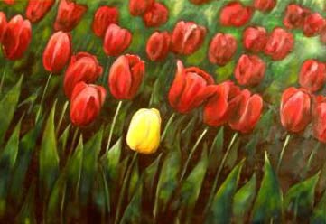 Red tulips - oil painting