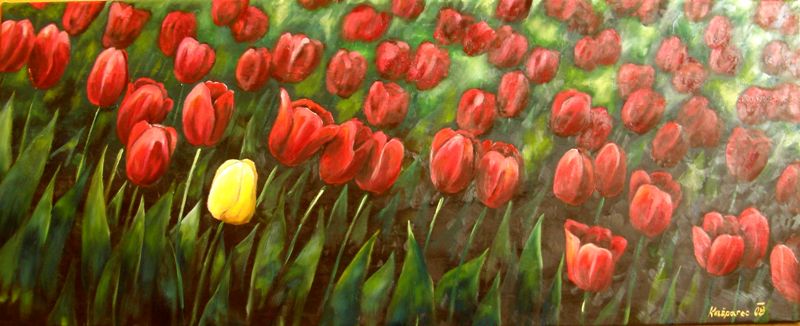Oil painting - Red tulips