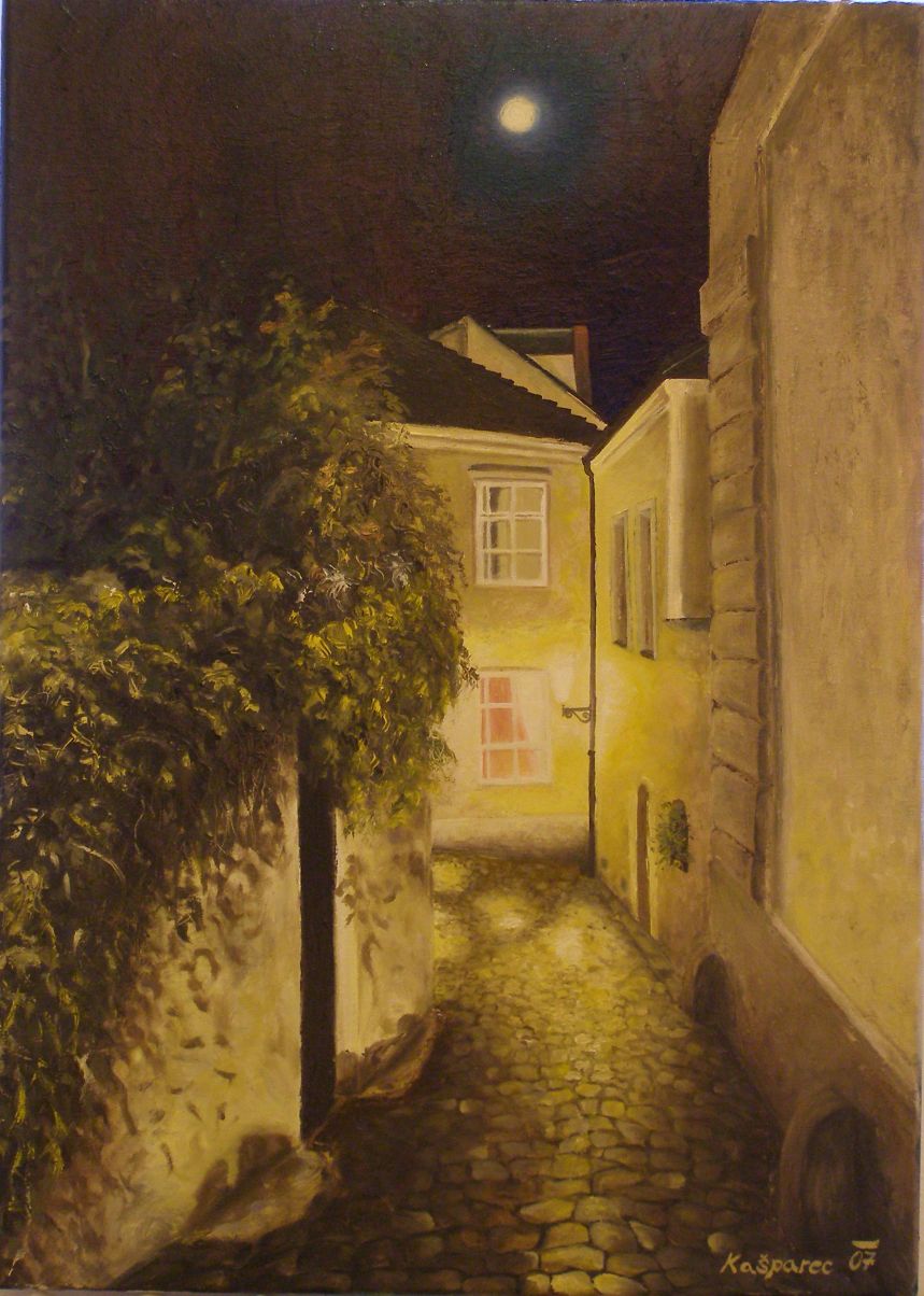 Oil painting - At Ujezd, Prague