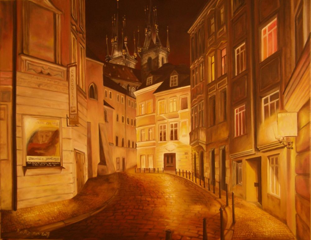 Oil painting - Small street, Prague