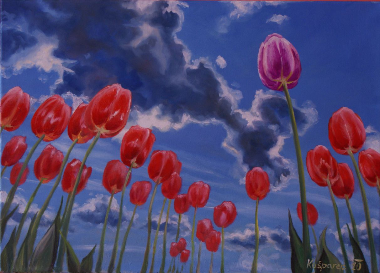 Oil painting - Tulips in the sky